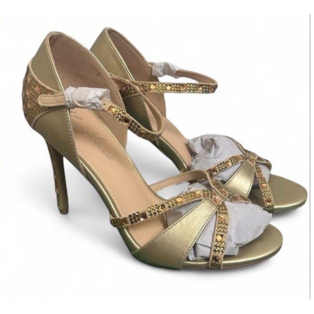 NEW Lauren Lorraine Women's 8 Daisey Gold Strappy Heel Sequins Open Toe w/ Box